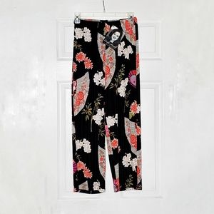 Vintage Carolyn Strauss Black Asian Print Palazzo Pants X-Small NWT